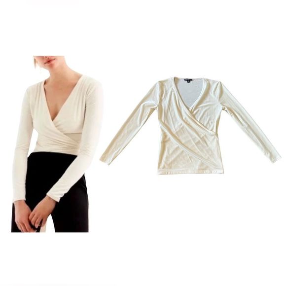 J. Crew Factory Tops - J. Crew Mercantile Ivory Velvet Faux Wrap Blouse Size XS NWOT